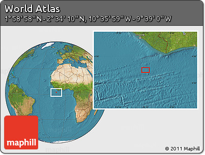 Satellite Location Map of the Area around 2° 16' 34" N, 10° 7' 30" W