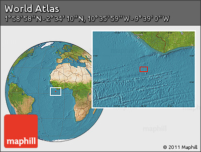 Satellite Location Map of the Area around 2° 16' 34" N, 10° 7' 30" W