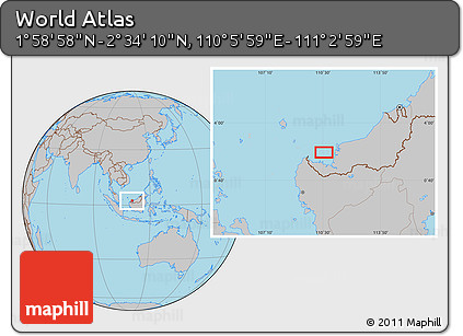 Gray Location Map of the Area around 2° 16' 34" N, 110° 34' 29" E