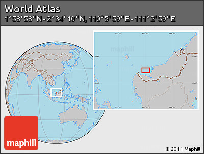 Gray Location Map of the Area around 2° 16' 34" N, 110° 34' 29" E