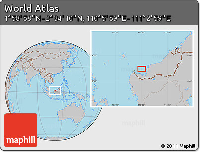 Gray Location Map of the Area around 2° 16' 34" N, 110° 34' 29" E