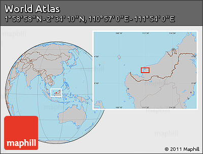 Gray Location Map of the Area around 2° 16' 34" N, 111° 25' 30" E