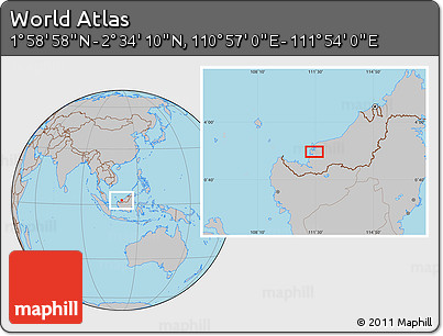 Gray Location Map of the Area around 2° 16' 34" N, 111° 25' 30" E
