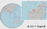 Gray Location Map of the area around 2° 16' 34" N, 112° 16' 30" E, hill shading