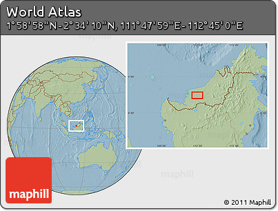 Savanna Style Location Map of the Area around 2° 16' 34" N, 112° 16' 30" E, hill shading