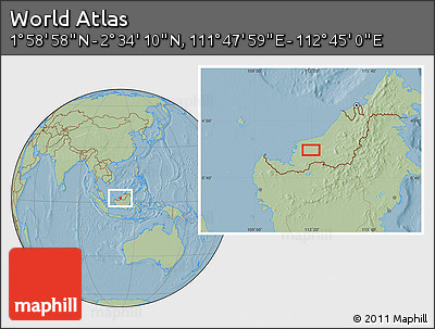 Savanna Style Location Map of the Area around 2° 16' 34" N, 112° 16' 30" E, hill shading