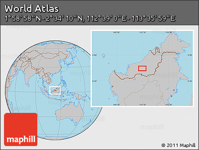 Gray Location Map of the Area around 2° 16' 34" N, 113° 7' 30" E