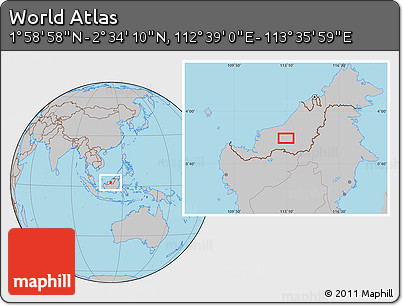 Gray Location Map of the Area around 2° 16' 34" N, 113° 7' 30" E