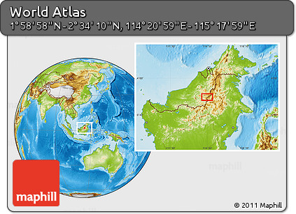 Physical Location Map of the Area around 2° 16' 34" N, 114° 49' 29" E