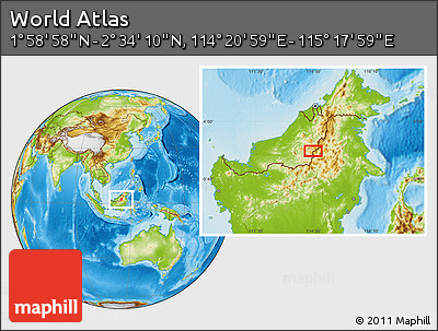 Physical Location Map of the Area around 2° 16' 34" N, 114° 49' 29" E