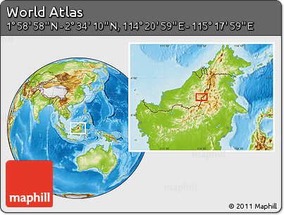 Physical Location Map of the Area around 2° 16' 34" N, 114° 49' 29" E