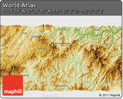 Physical 3D Map of the Area around 2° 16' 34" N, 115° 40' 30" E