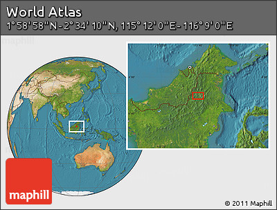Satellite Location Map of the Area around 2° 16' 34" N, 115° 40' 30" E