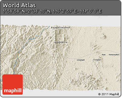 Shaded Relief 3D Map of the Area around 2° 16' 34" N, 116° 31' 30" E
