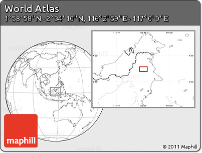 Blank Location Map of the Area around 2° 16' 34" N, 116° 31' 30" E