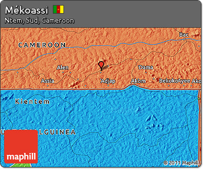Political 3D Map of Mékoassi