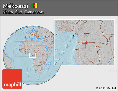 Gray Location Map of Mékoassi, hill shading