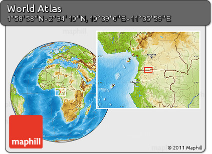 Physical Location Map of the Area around 2° 16' 34" N, 11° 7' 30" E