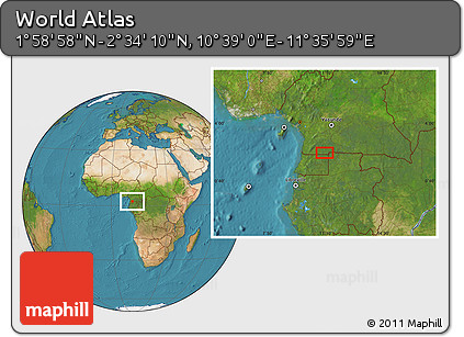 Satellite Location Map of the Area around 2° 16' 34" N, 11° 7' 30" E