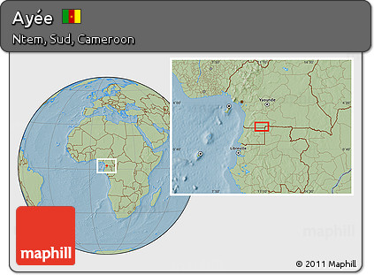 Savanna Style Location Map of Ayée, hill shading