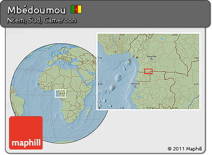 Savanna Style Location Map of Mbédoumou, hill shading