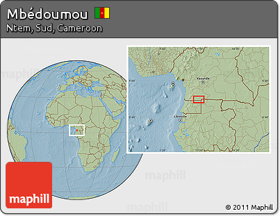 Savanna Style Location Map of Mbédoumou, hill shading