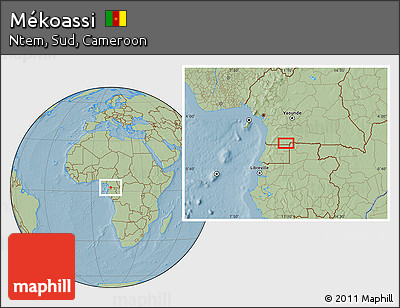 Savanna Style Location Map of Mékoassi, hill shading