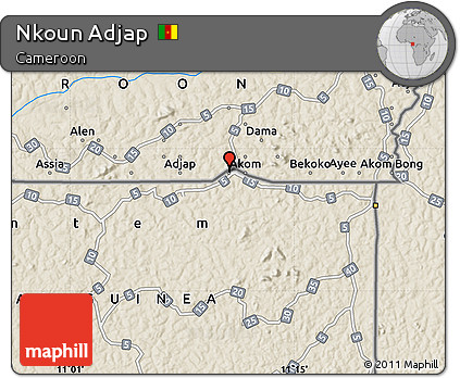 Shaded Relief Map of Nkoun Adjap