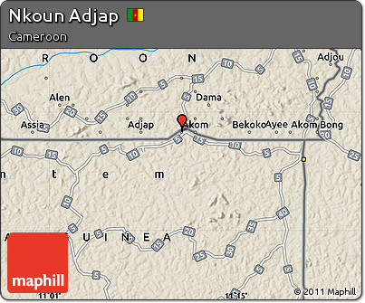 Shaded Relief Map of Nkoun Adjap