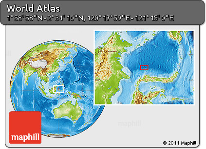Physical Location Map of the Area around 2° 16' 34" N, 120° 46' 30" E