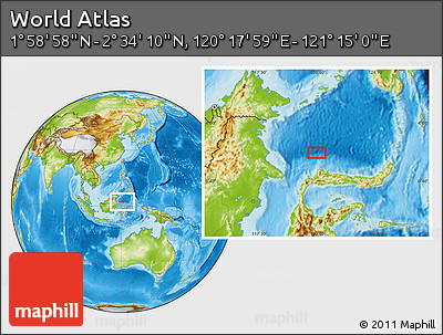 Physical Location Map of the Area around 2° 16' 34" N, 120° 46' 30" E