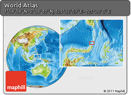 Physical Location Map of the Area around 2° 16' 34" N, 125° 1' 30" E