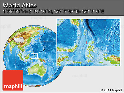 Physical Location Map of the Area around 2° 16' 34" N, 127° 34' 30" E