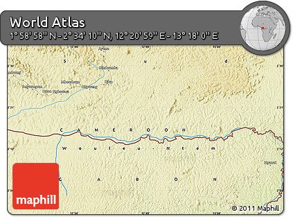 Physical Map of the Area around 2° 16' 34" N, 12° 49' 29" E