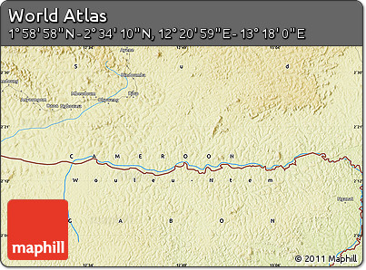 Physical Map of the Area around 2° 16' 34" N, 12° 49' 29" E