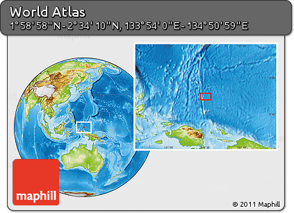 Physical Location Map of the Area around 2° 16' 34" N, 134° 22' 30" E