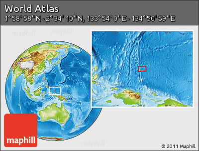 Physical Location Map of the Area around 2° 16' 34" N, 134° 22' 30" E