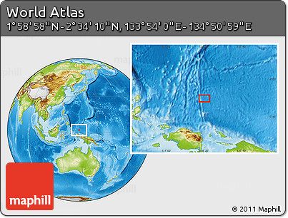 Physical Location Map of the Area around 2° 16' 34" N, 134° 22' 30" E