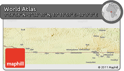 Physical Panoramic Map of the Area around 2° 16' 34" N, 13° 40' 30" E