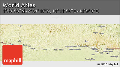Physical Panoramic Map of the Area around 2° 16' 34" N, 13° 40' 30" E