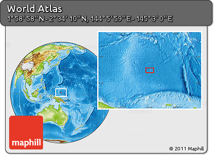 Physical Location Map of the Area around 2° 16' 34" N, 144° 34' 29" E