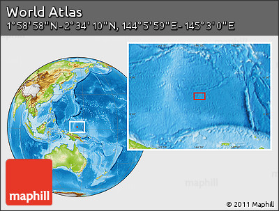 Physical Location Map of the Area around 2° 16' 34" N, 144° 34' 29" E
