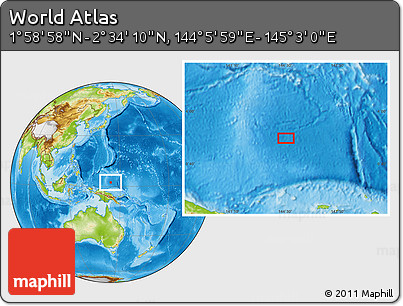 Physical Location Map of the Area around 2° 16' 34" N, 144° 34' 29" E