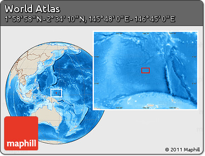 Shaded Relief Location Map of the Area around 2° 16' 34" N, 146° 16' 30" E