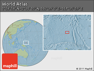 Savanna Style Location Map of the Area around 2° 16' 34" N, 147° 7' 30" E, hill shading