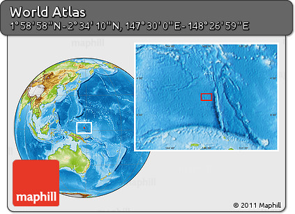 Physical Location Map of the Area around 2° 16' 34" N, 147° 58' 29" E