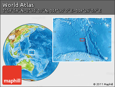 Physical Location Map of the Area around 2° 16' 34" N, 147° 58' 29" E