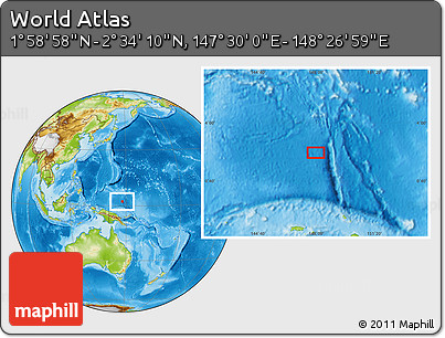 Physical Location Map of the Area around 2° 16' 34" N, 147° 58' 29" E