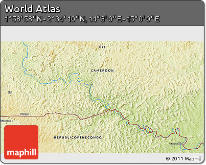 Physical 3D Map of the Area around 2° 16' 34" N, 14° 31' 30" E