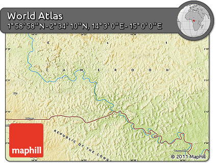 Physical Map of the Area around 2° 16' 34" N, 14° 31' 30" E